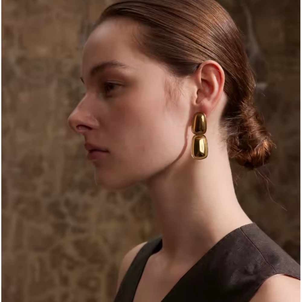 NEW 18K GOLD PLATED GEOMETRIC STATEMENT DROP EARRINGS